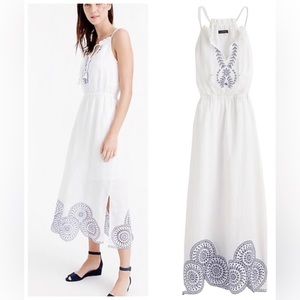 NEW⭐️J. Crew White Linen Blue Eyelet Tassel Tie Neckline Sz 0